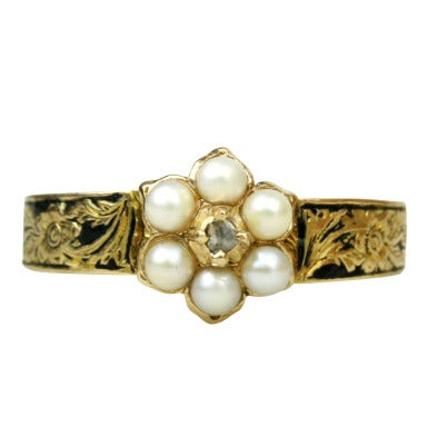 Georgian Diamond Pearl Cluster Gold Ring 1816