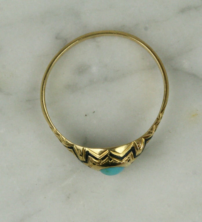 Women's Victorian Gold Turquoise and Enamel Mourning Ring