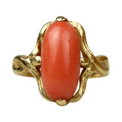 Mid-Century  Coral Gold Ring