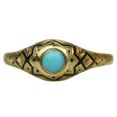 Victorian Gold Turquoise and Enamel Mourning Ring