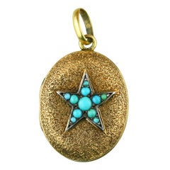 Antique Victorian Gold and Turquoise Star Locket