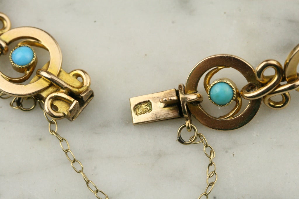 Edwardian Gold and Turquoise Chain Bracelet In Excellent Condition For Sale In Madison area, WI