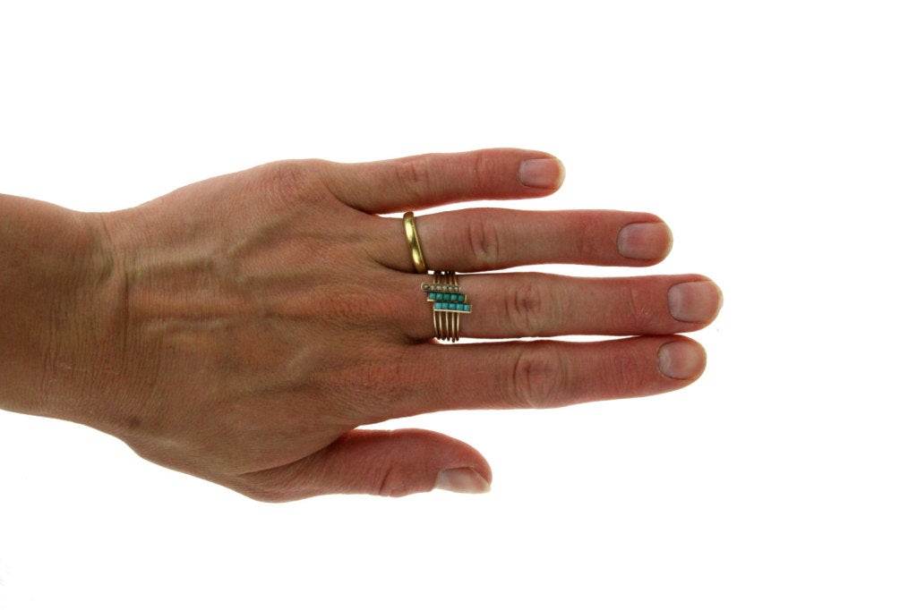 Women's Victorian Gold Turquoise and Pearl Hinged Ring