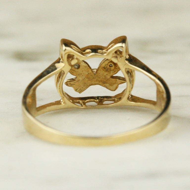 Women's Whimsical Diamond and Gold Cat Ring