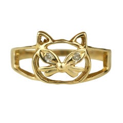 Whimsical Diamond and Gold Cat Ring
