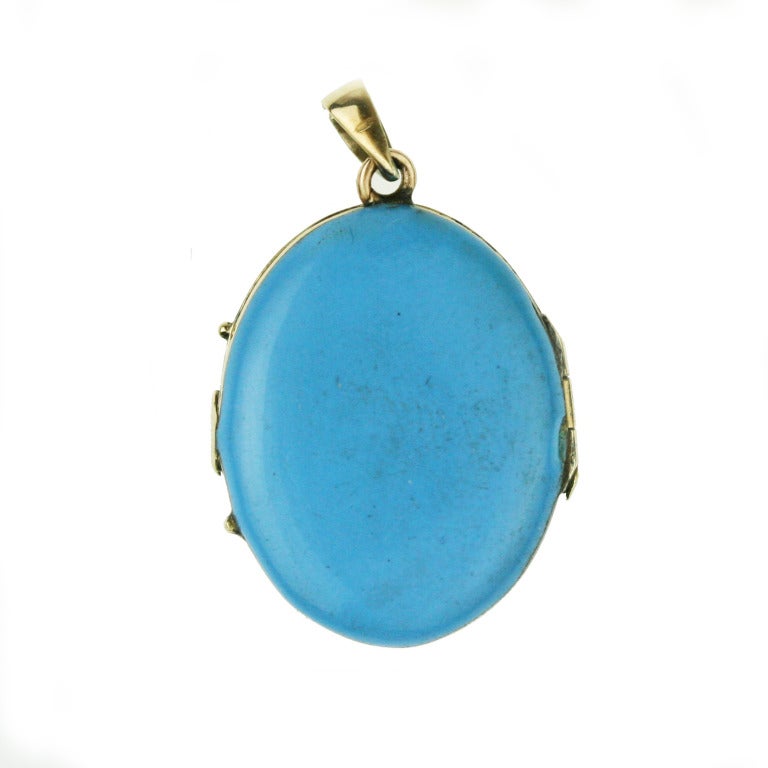 Victorian Blue Enamel, Seed Pearl, and Gold Locket In Excellent Condition For Sale In Madison area, WI