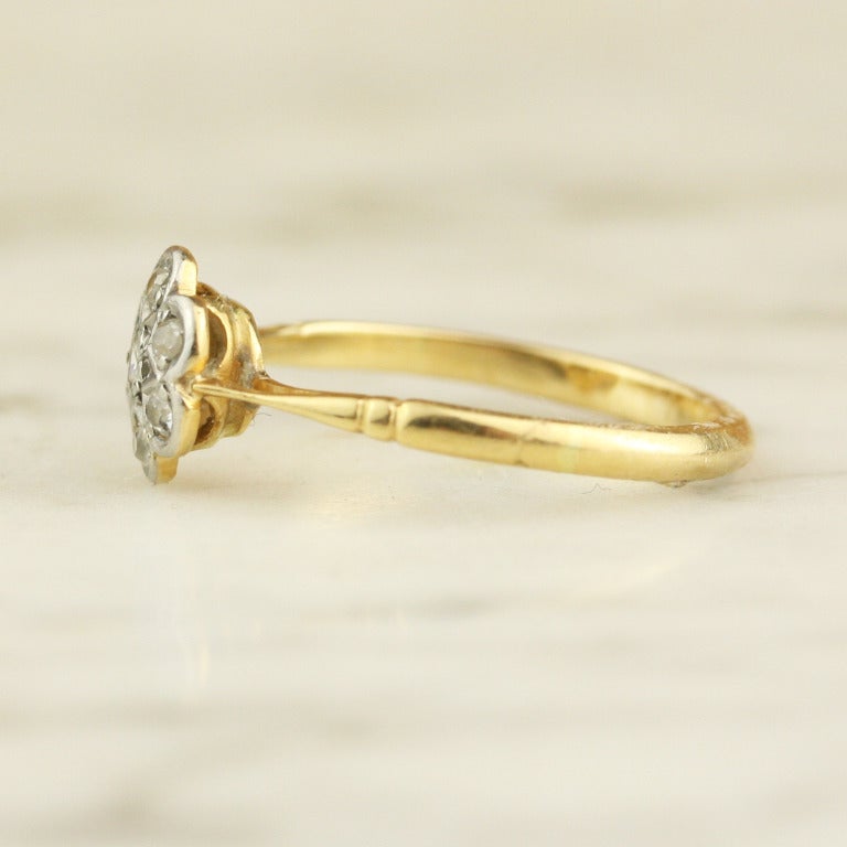 Edwardian Diamond, Gold, and Platinum Pansy Ring In Excellent Condition In Madison area, WI