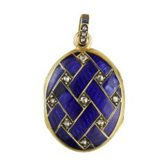 Victorian Enamel Guilloche, Diamond, and Gold Locket