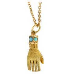 Victorian Turquoise and Gold Hand Pendant and Chain Necklace