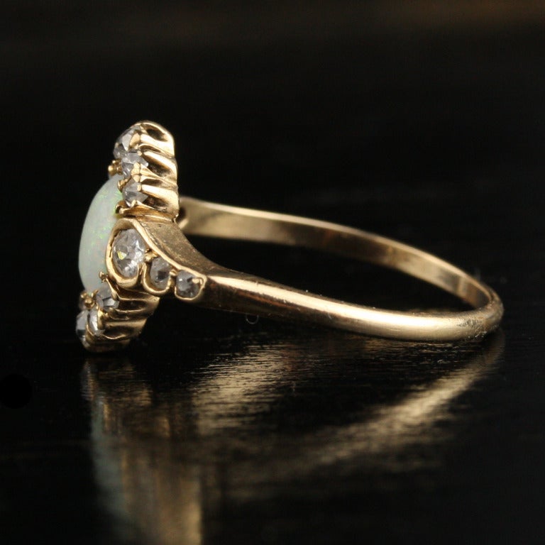 Women's Art Nouveau Opal Diamond Gold Halo Ring