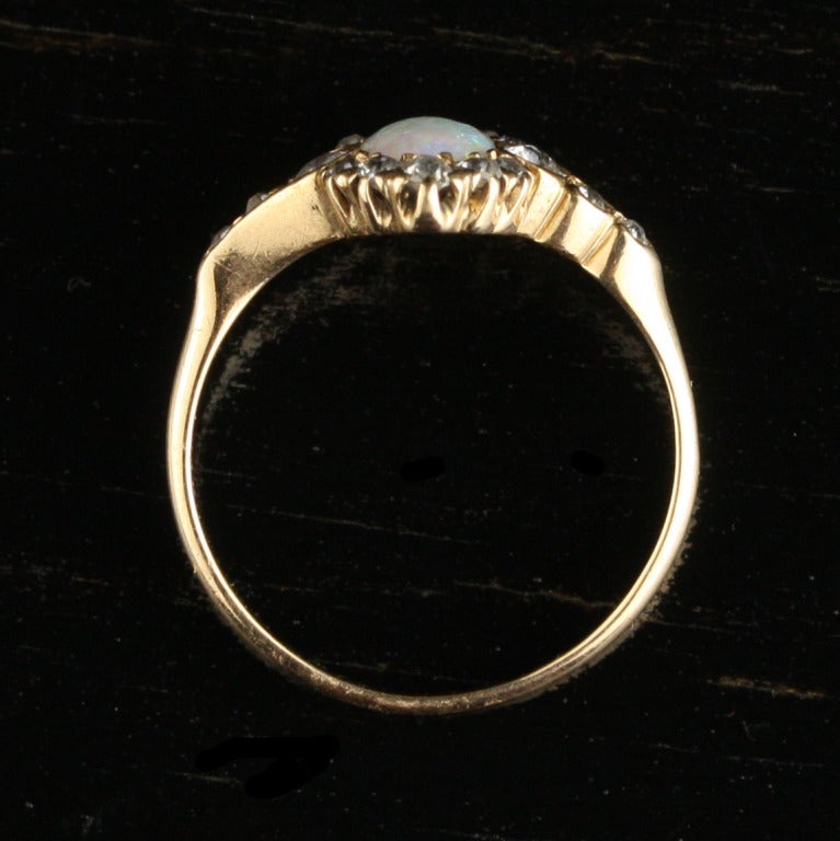 Art Nouveau Opal Diamond Gold Halo Ring 1