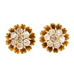 Victorian Diamond Cluster Gold Earrings