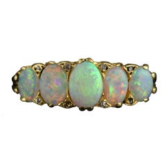 Opal, Diamond, and Gold 5 Stone Ring