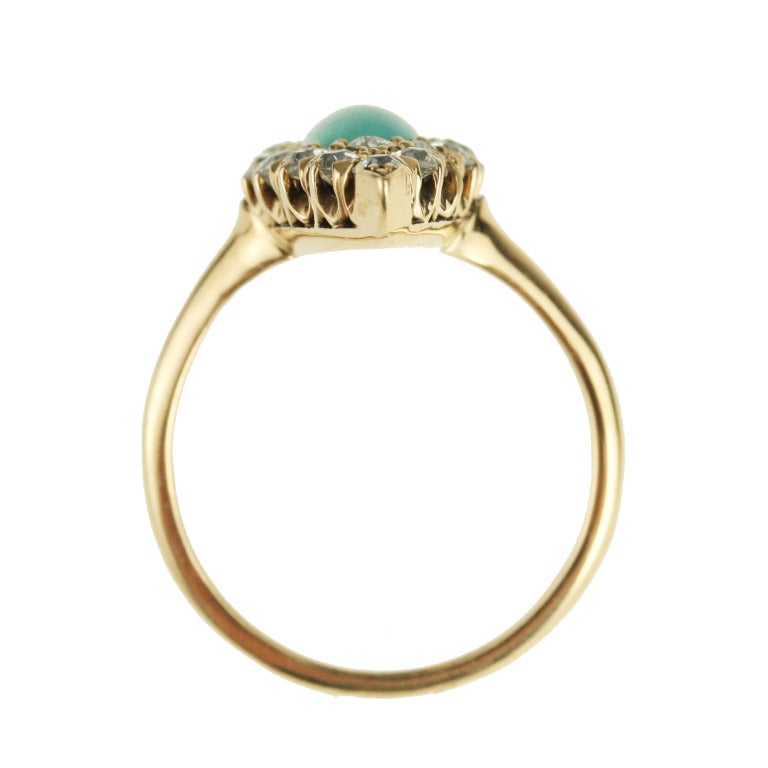 Women's Victorian Turquoise Diamond Gold Navette Halo Ring For Sale