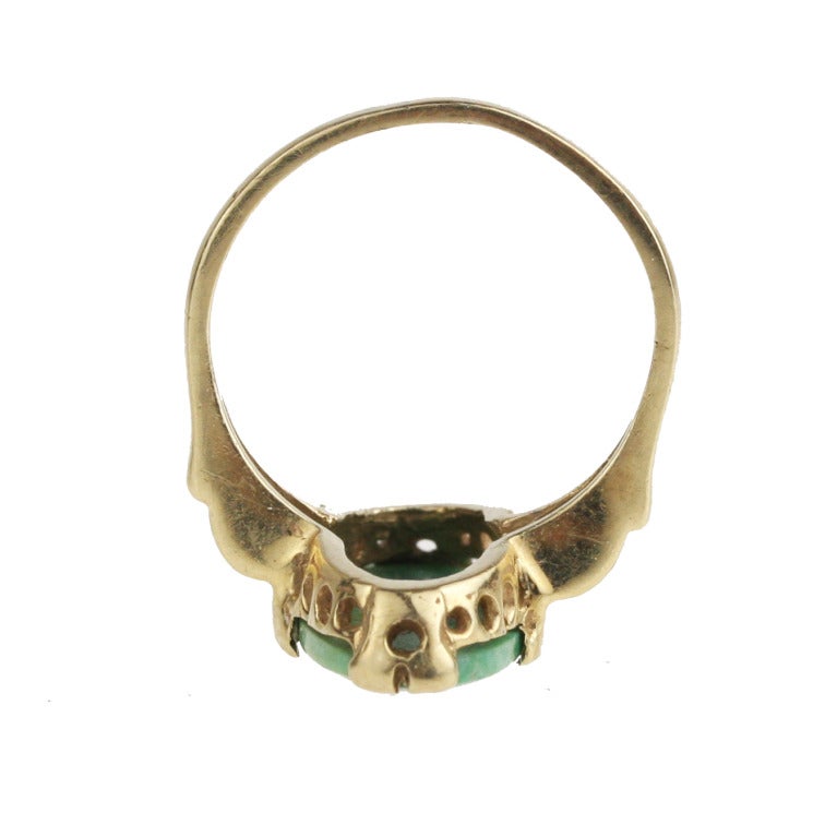 Women's Art Deco Green Turquoise Gold Navette Ring