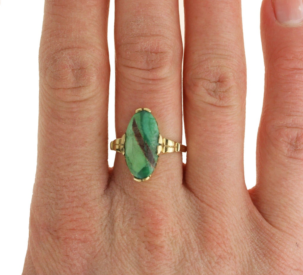 Art Deco Green Turquoise Gold Navette Ring 1