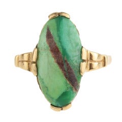 Art Deco Green Turquoise Gold Navette Ring