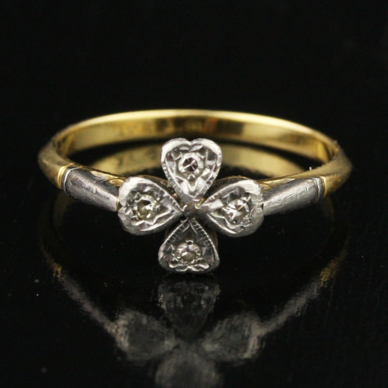 Art Deco Diamond Gold Platinum Clover Ring