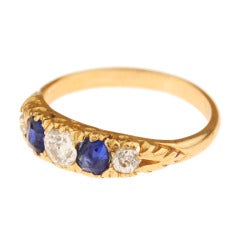Antique Victorian Diamond, Sapphire and Gold Five Stone Ring