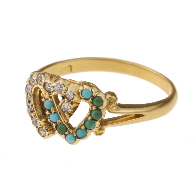 Victorian Turquoise, Diamond and Gold Heart Ring