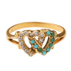 Antique Victorian Turquoise, Diamond and Gold Heart Ring
