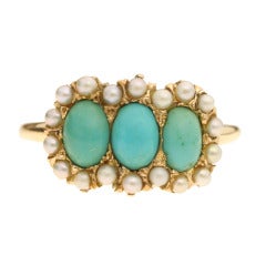 Victorian Turquoise Seed Pearl Gold Ring