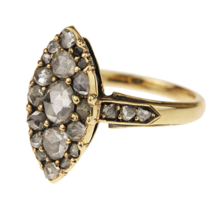 Victorian Rose Cut Diamond Silver Gold Ring