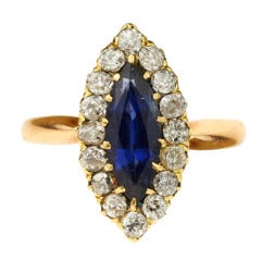 Victorian Sapphire Diamond Gold Halo Ring