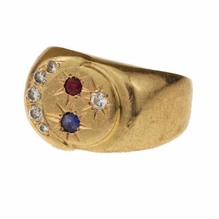 Diamond, Sapphire, Ruby and Gold Ring In Excellent Condition For Sale In Madison area, WI