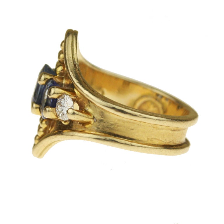 Women's Sapphire Diamond Gold Five Stone Ring For Sale