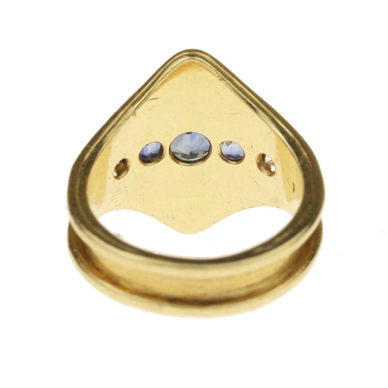 Sapphire Diamond Gold Five Stone Ring For Sale 1