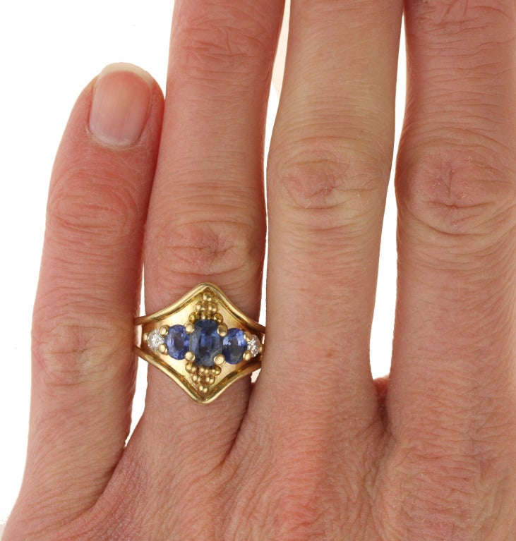 Sapphire Diamond Gold Five Stone Ring For Sale 2
