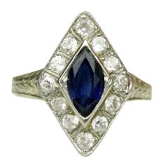 Art Deco Diamond and Sapphire White Gold Ring
