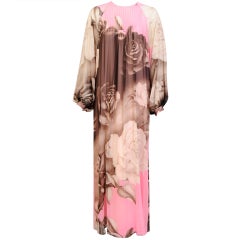 1970's Hanae Mori Floral Silk Chiffon Evening Gown 3