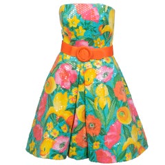 Scaasi Sequin on Floral Dress 8