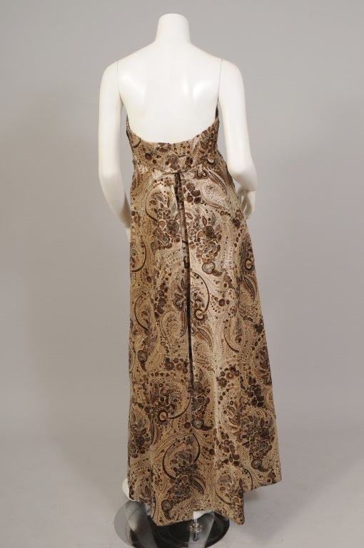 1960's Pauline Trigere Strapless Empire Gown Voided Velvet Silk Satin 1