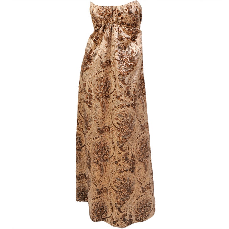 1960's Pauline Trigere Strapless Empire Gown Voided Velvet Silk Satin