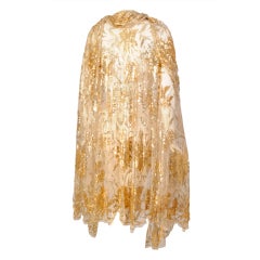 Antique 1920's French Nude Tulle Sequin Cape