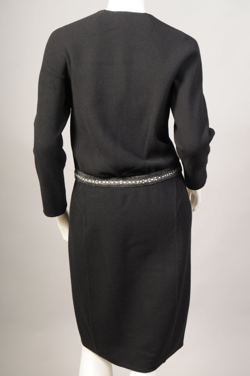 Women's Chado Ralph Rucci Shagreen Trimmed Black Wool Dress For Sale