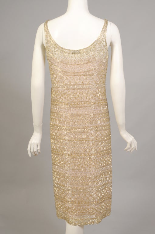 Halston Blush Colored Bugle Beaded Evening Dress For Sale at 1stdibs