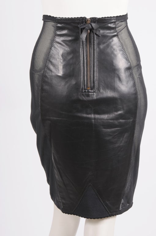 Black Gaultier Girdle Skirt Leather & Sheer Lycra Side Panels