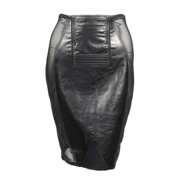 Gaultier Girdle Skirt Leather and Sheer Lycra Side Panels at 1stdibs