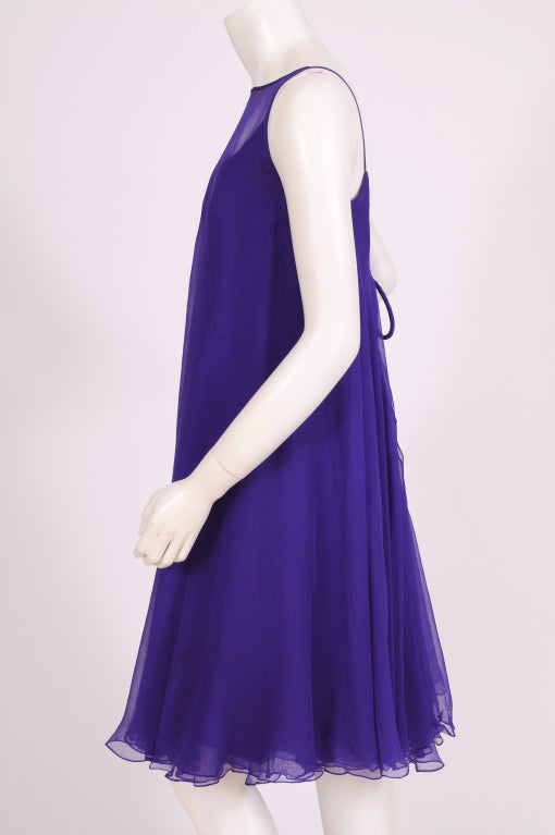1960's Nina Ricci Violet Silk Chiffon Cocktail Dress In Excellent Condition In New Hope, PA
