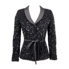 Badgley Mischka Black Sequin Tuxedo Jacket 8