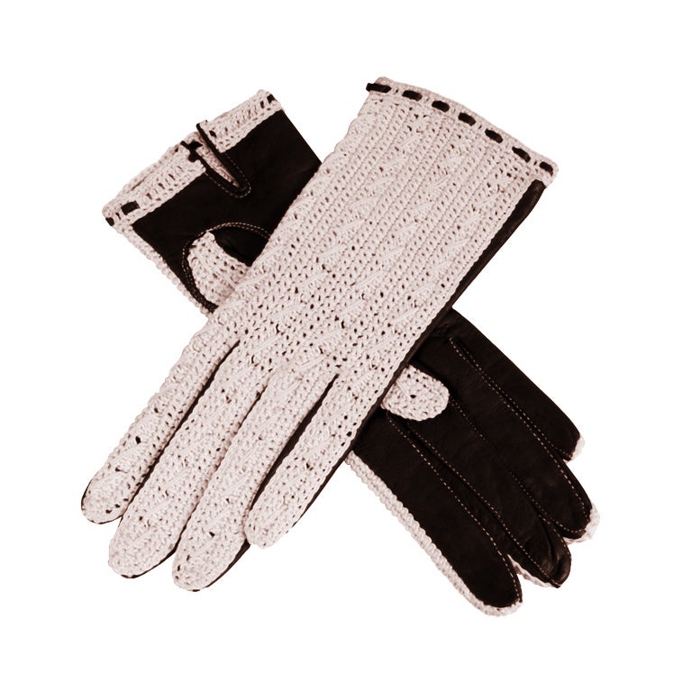 Gants en crochet et en cuir en vente