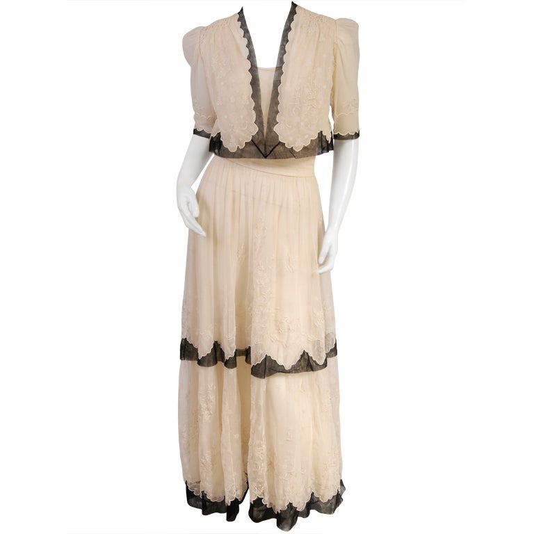 Edwardian Embroidered Tulle Dress and Jacket at 1stDibs