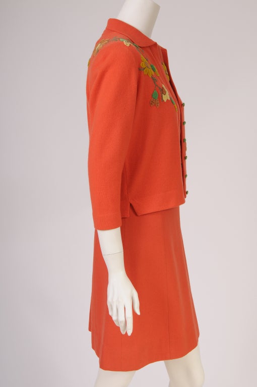 Freida Wolf 1950's  Appliqued Cashemere Cardigan & Dress 1
