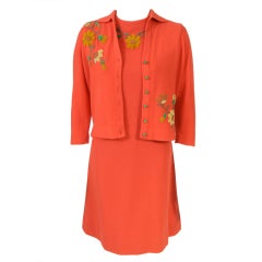 Vintage Freida Wolf 1950's  Appliqued Cashemere Cardigan & Dress