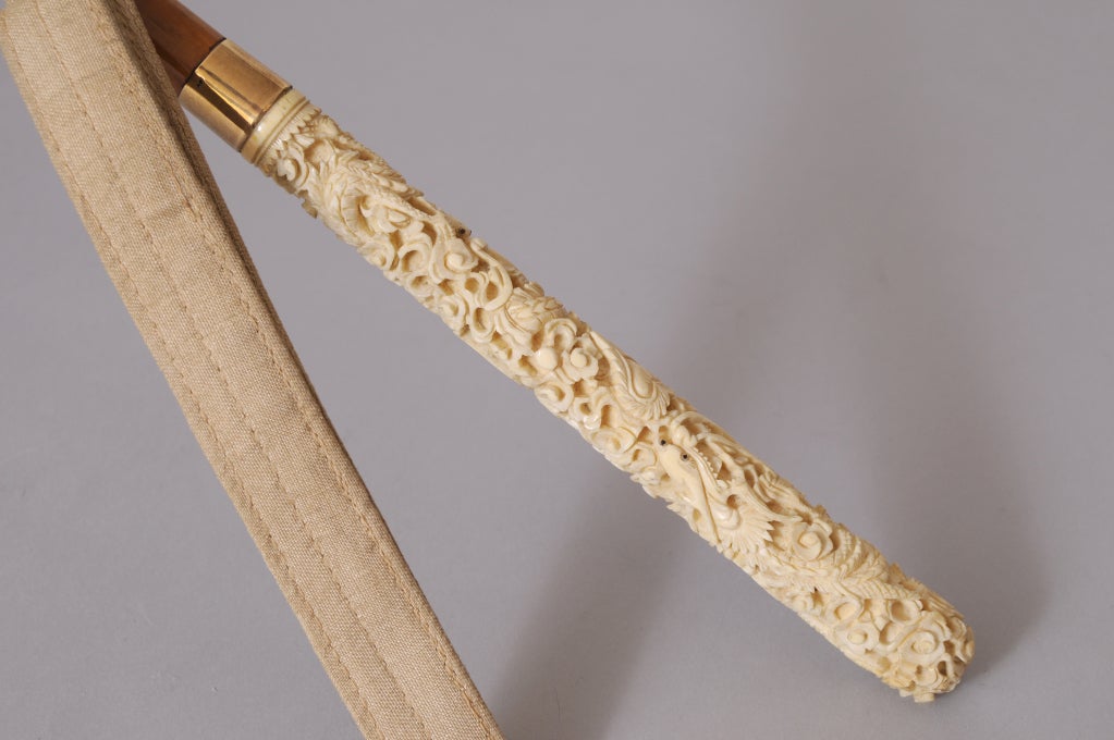 Victorian Ivory & Gold Handled Silk Parasol 2