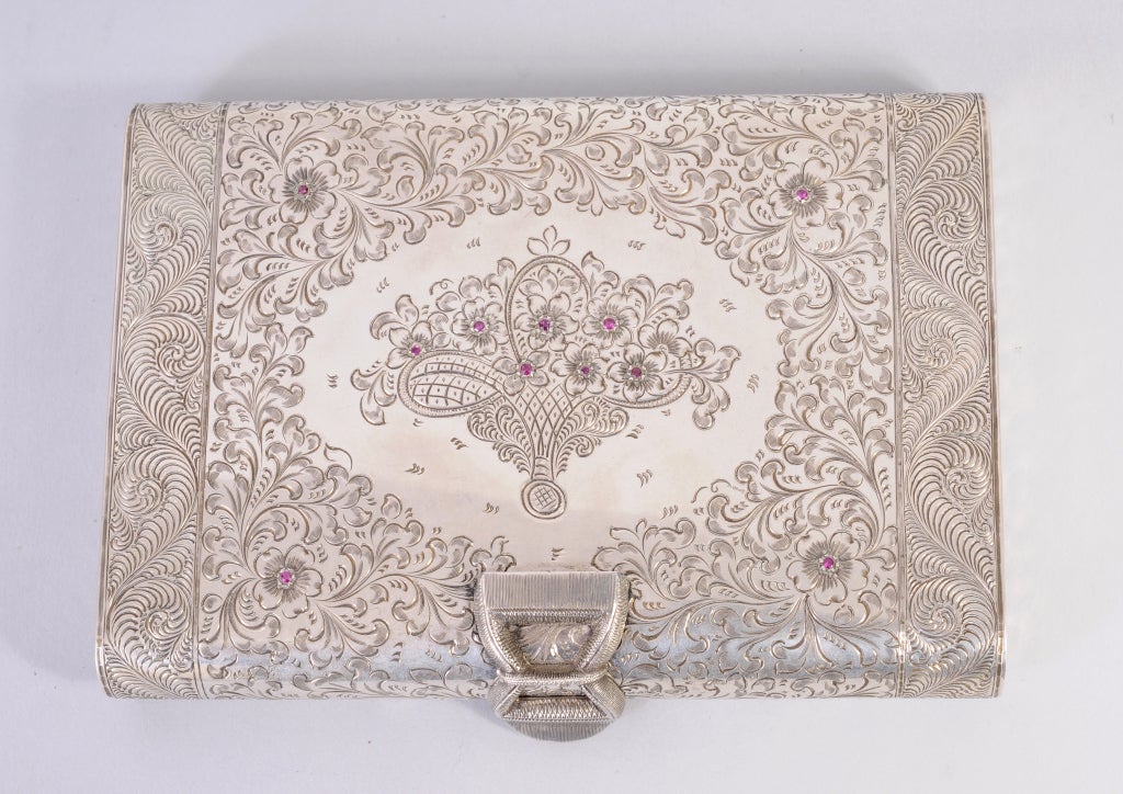 Continental Silver and Ruby Necessaire or Evening Bag In Excellent Condition In New Hope, PA